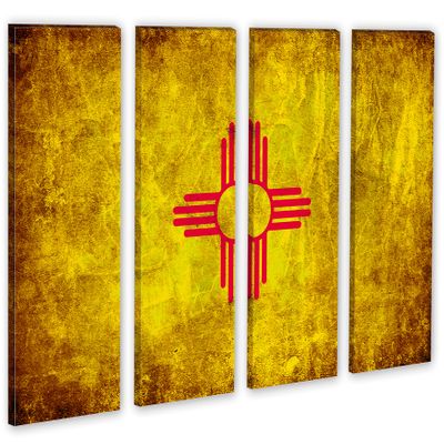 64 x 40 TOTAL - New Mexico Flag Grunge Wall Art Canvas Print rustic 4 Panel Split. State Flag Home decor