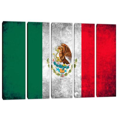 50 x 24 TOTAL - Mexico Flag Grunge Canvas Print Wall Art 5 Panel Split. Country Flag art home wall decor