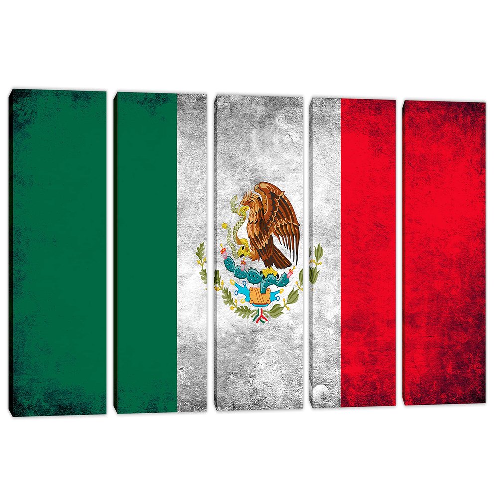 50 x 24 TOTAL - Mexico Flag Grunge Canvas Print Wall Art 5 Panel Split. Country Flag art home wall decor