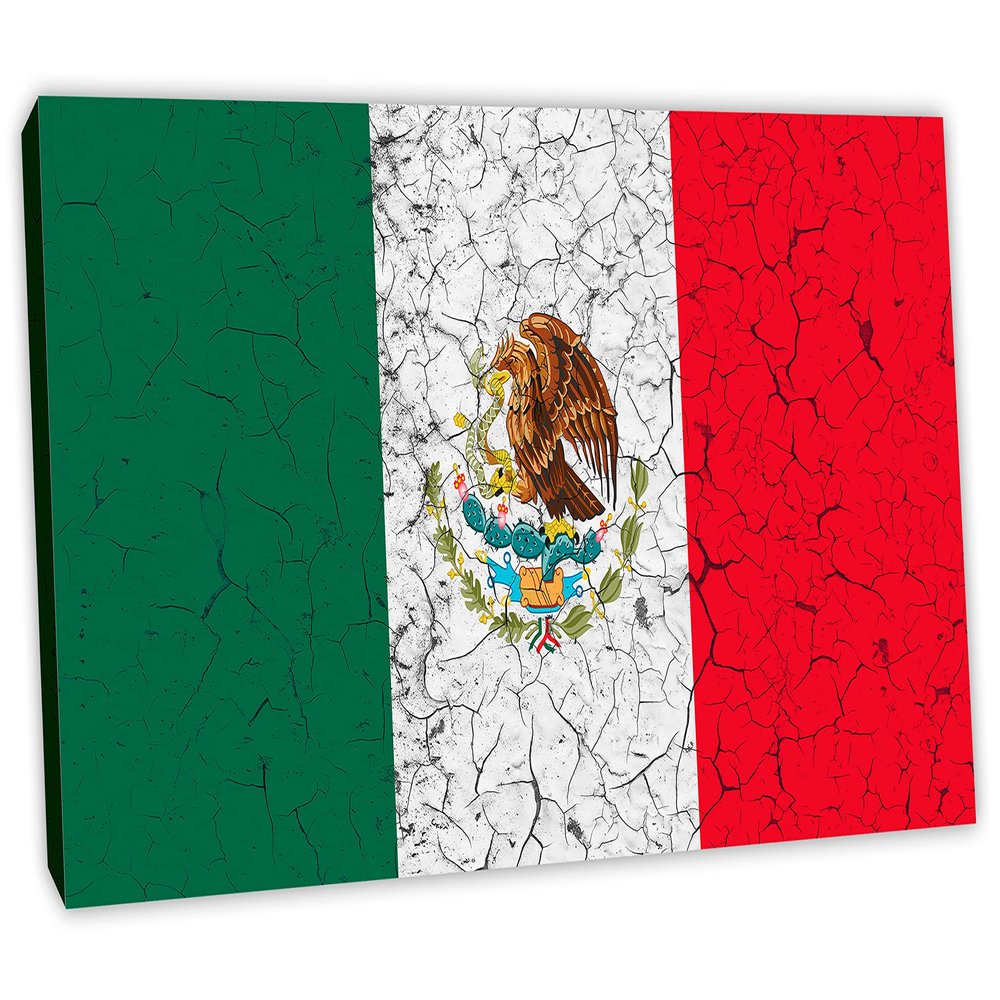 24 x 12 - Mexico Flag Canvas Print Wall Art cracked effect. Country Flag home decor