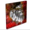 24 x 16 - Forest Waterfall red trees Wall Art Canvas Print nature home wall decor view 1