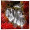 24 x 16 - Forest Waterfall red trees Wall Art Canvas Print nature home wall decor view 2