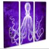 60 x 40 TOTAL - Lord Bodner Octopus Triptych Canvas Print Wall Art 3 Panel Split, Purple, Kraken Room wall decor view 1
