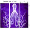 60 x 40 TOTAL - Lord Bodner Octopus Triptych Canvas Print Wall Art 3 Panel Split, Purple, Kraken Room wall decor view 3