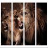 64 x 40 TOTAL - Roaring lion and lioness Wall Art Canvas Print 4 Panel Split Lion & Lioness Art, Animal Art Print view 2