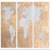 60 x 40 TOTAL - Raffia Beige World Map Canvas Print Wall Art. 3 Panel Split, Triptych with silver landmass view 2