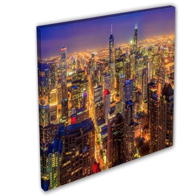 60 x 40 - Chicago night Skyline Canvas Print Wall Art for decor
