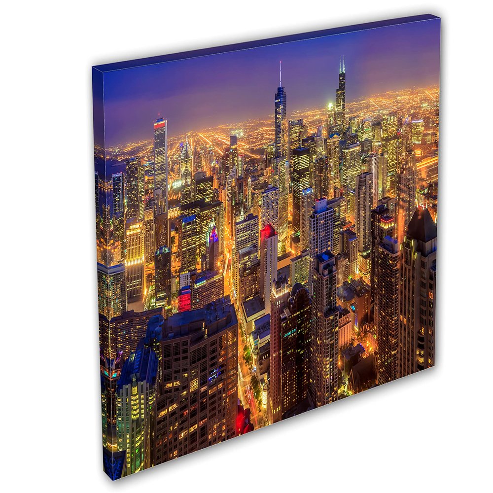 60 x 40 - Chicago night Skyline Canvas Print Wall Art for decor