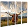 64 x 40 TOTAL - Texas Longhorn Canvas Print Wall Art. 4 Panel Split, Animal wall decor interior design view 1