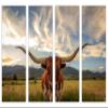 64 x 40 TOTAL - Texas Longhorn Canvas Print Wall Art. 4 Panel Split, Animal wall decor interior design view 2
