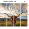 64 x 40 TOTAL - Texas Longhorn Canvas Print Wall Art. 4 Panel Split, Animal wall decor interior design view 3