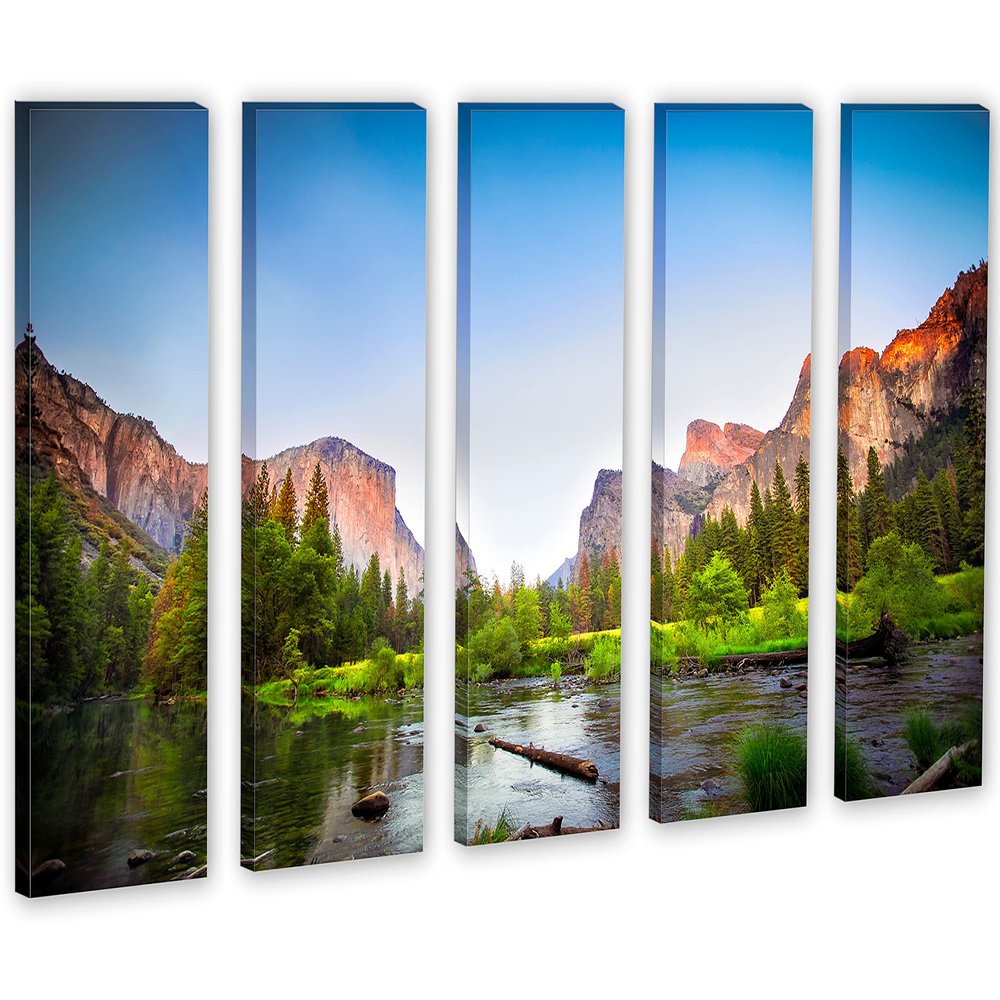 90 x 60 TOTAL - Gates to the Valley, Yosemite Canvas Print Wall Art - 5 Panel Split - home decor interior