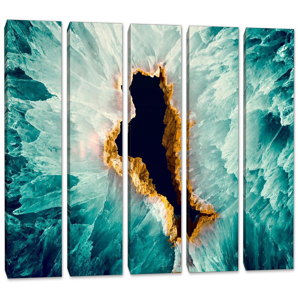 90 x 60 TOTAL - Turquoise Agate Canvas Print Wall Art 5 Panel Split Agate Slice Quartz Decor Wall Art
