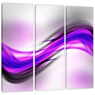 45 x 30 TOTAL - Abstract Art Purple Magenta Wave Canvas Print Wall Art. 3 Panel Split. Abstract Print, Abstract art