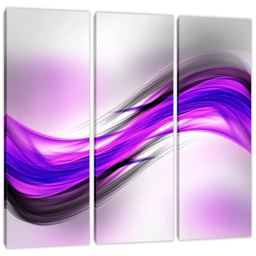 45 x 30 TOTAL - Abstract Art Purple Magenta Wave Canvas Print Wall Art. 3 Panel Split. Abstract Print, Abstract art