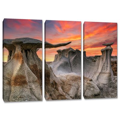24 x 12 TOTAL - Bisti Badlands Wall Art Canvas Print Sunset 3 Panel Split New Mexico De-Na-Zin Stone Wings Hoodos