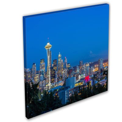 24 x 16 - Seattle City Skyline, WA Canvas Print. Mt. Rainier & Space needle Wall Art