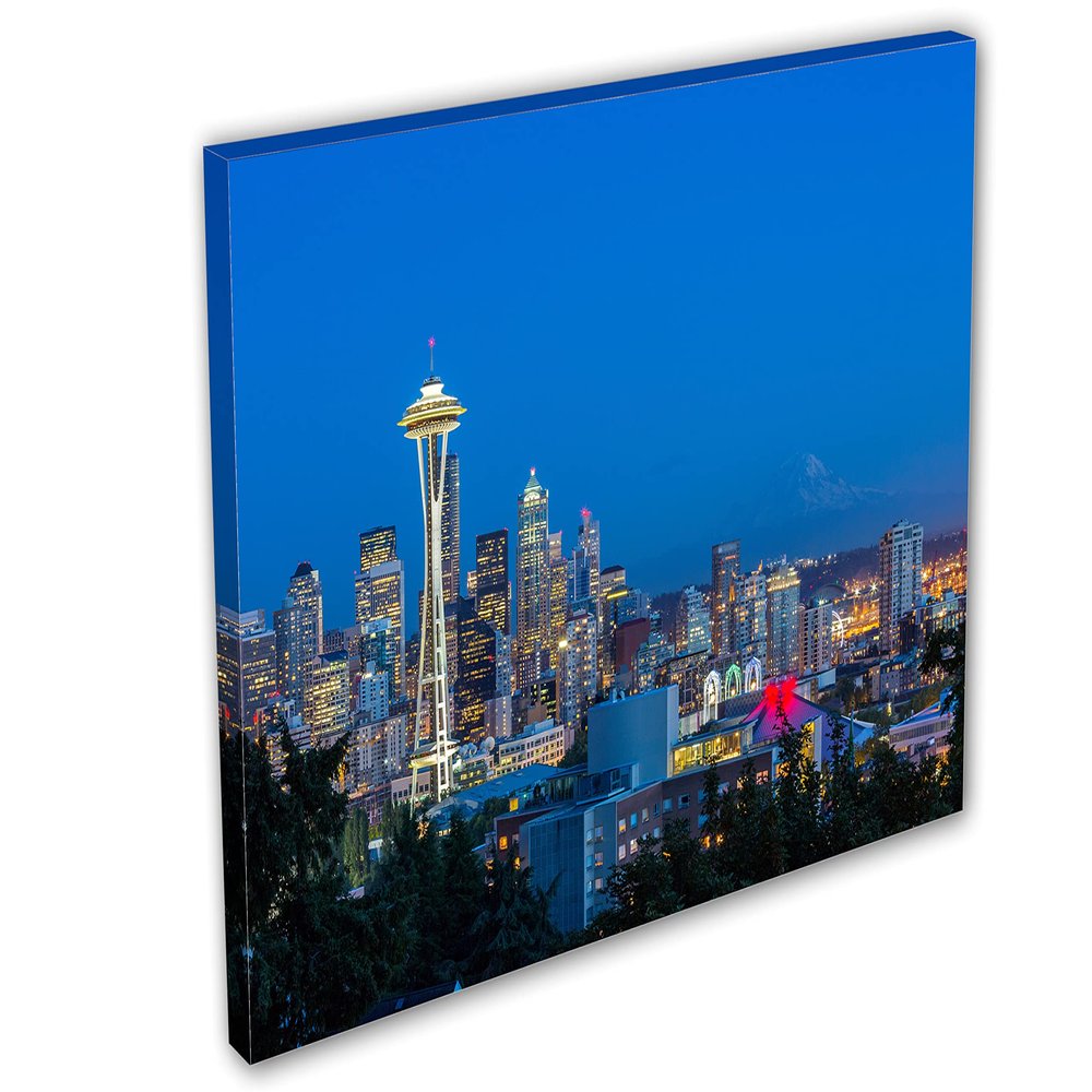 24 x 16 - Seattle City Skyline, WA Canvas Print. Mt. Rainier & Space needle Wall Art