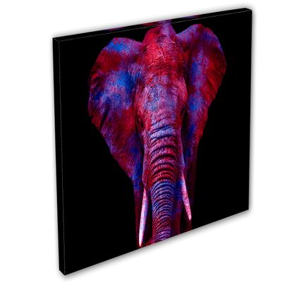48 x 32 - Watercolor Red Elephant Canvas Print Wall Art blue. Animal Home decor