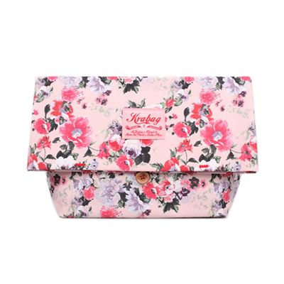 Kravitz Krabag Kurabag Reusable Cotton Eco Zipper Clutch Bag All-Over Flower Pattern Pink (14x13inches) (Clutch2-5804)