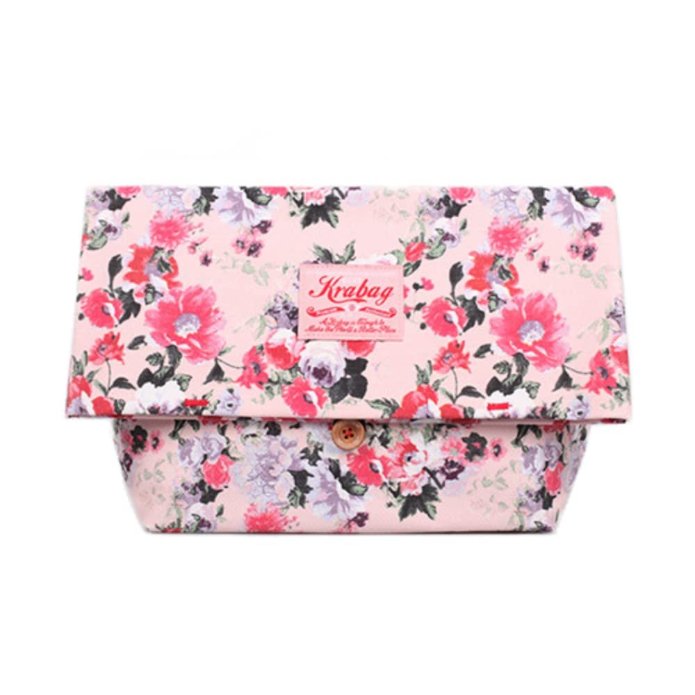 Kravitz Krabag Kurabag Reusable Cotton Eco Zipper Clutch Bag All-Over Flower Pattern Pink (14x13inches) (Clutch2-5804)