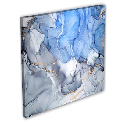 60 x 40 - Liquid Marble Canvas Print Wall Art blue, silver acrylic marble stone effect