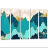 50 x 24 TOTAL - Mountains Wall Art Illustration Canvas Print turquoise gold 5 Panel Split Oriental Decor view 1