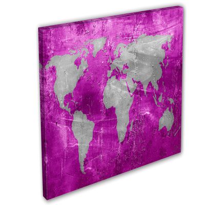 24 x 16 - Pink Purple and Silver World Map Canvas Print Wall Art for interior design