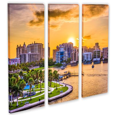 60 x 40 TOTAL - Sarasota, Florida USA Canvas Print Wall Art - 3 Panel Split, Triptych, home decor wall decor skyline