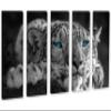 90 x 60 TOTAL - Snow Leopard Blue Eyes Canvas Print Wall Art 5 Panel split, Animal Home Wall Decor view 1