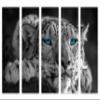90 x 60 TOTAL - Snow Leopard Blue Eyes Canvas Print Wall Art 5 Panel split, Animal Home Wall Decor view 2