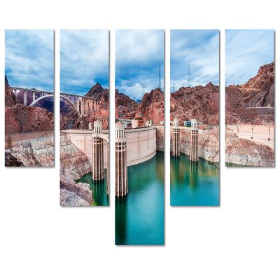 80 x 42 TOTAL - Hoover Dam in Nevada Canvas Print Wall Art - 5 Panel Waterfall Split Wall Decor - Datytime View