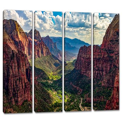 64 x 40 TOTAL - Zion National Park Canvas Print Wall Art 4 Panel Split Angels Landing view, National Park