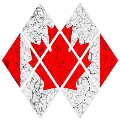 102 x 68 TOTAL - Canada Flag Canvas Print Wall Art cracked effect - 7 Panel Butterfly Split. Country Flag home decor