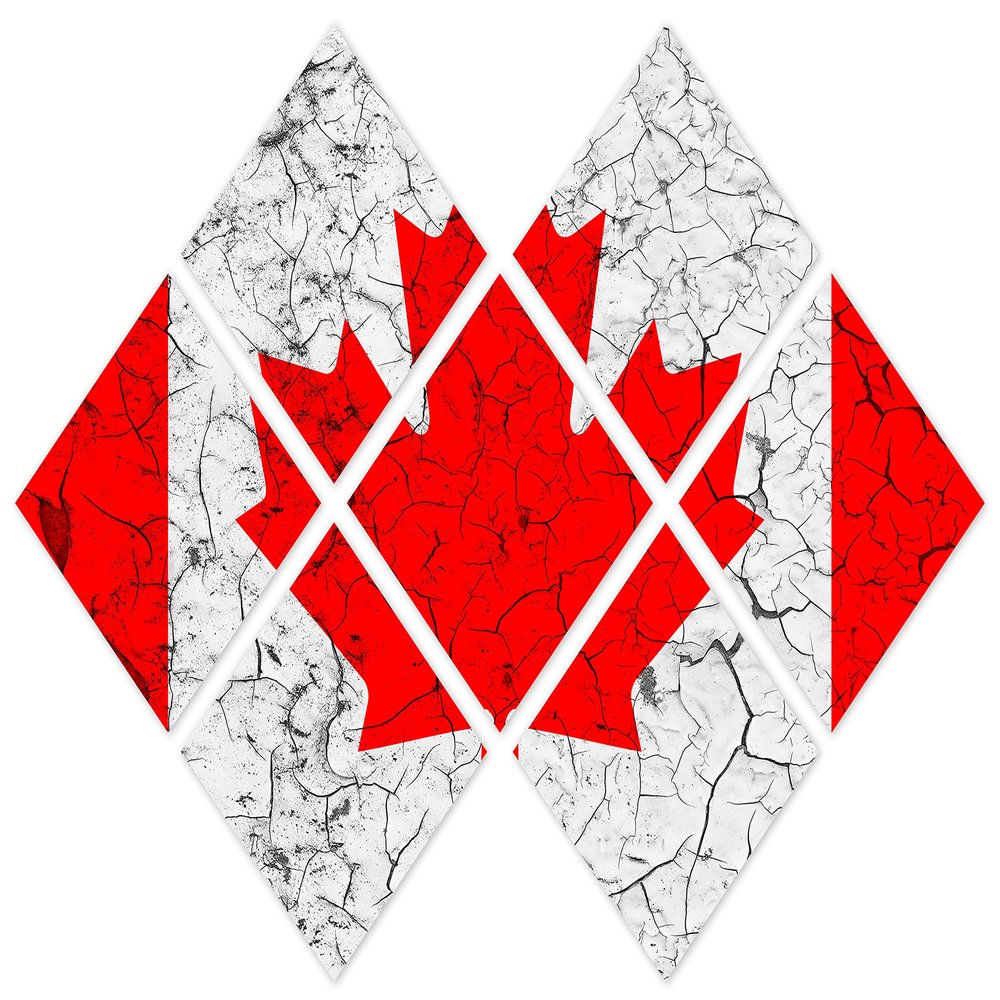 102 x 68 TOTAL - Canada Flag Canvas Print Wall Art cracked effect - 7 Panel Butterfly Split. Country Flag home decor