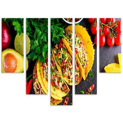 80 x 42 TOTAL - Tacos & Tortillas Canvas Print Wall Art 5 Panel Waterfall Split Mexican Food vegetables kitchen art