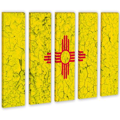 60 x 40 TOTAL - New Mexico Flag Canvas Print Wall Art crack effect 5 Panel Split. State Flag Home decor