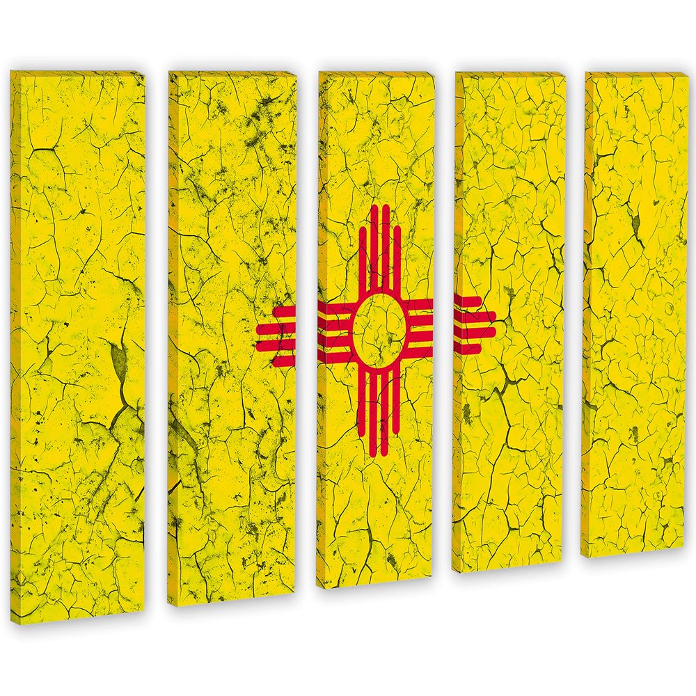60 x 40 TOTAL - New Mexico Flag Canvas Print Wall Art crack effect 5 Panel Split. State Flag Home decor