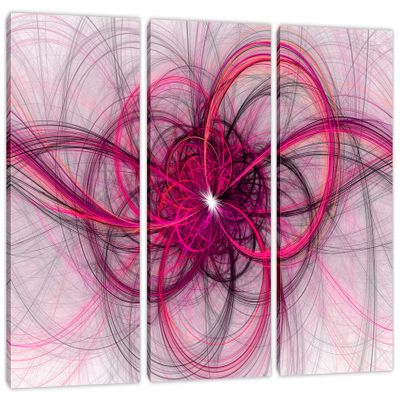 30 x 20 TOTAL - Magnetosphere abstract Wall Art, Fractal Lines Canvas Print magenta purple 3 Panel Split