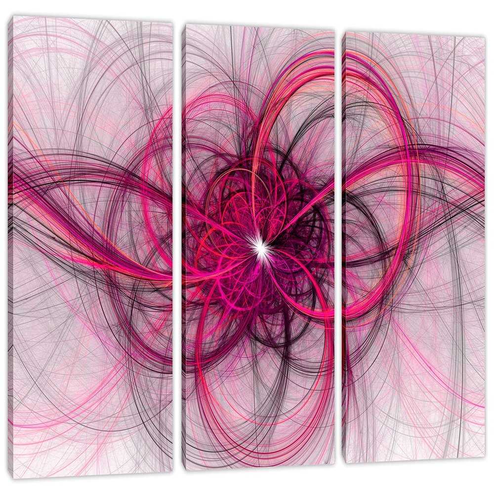 30 x 20 TOTAL - Magnetosphere abstract Wall Art, Fractal Lines Canvas Print magenta purple 3 Panel Split