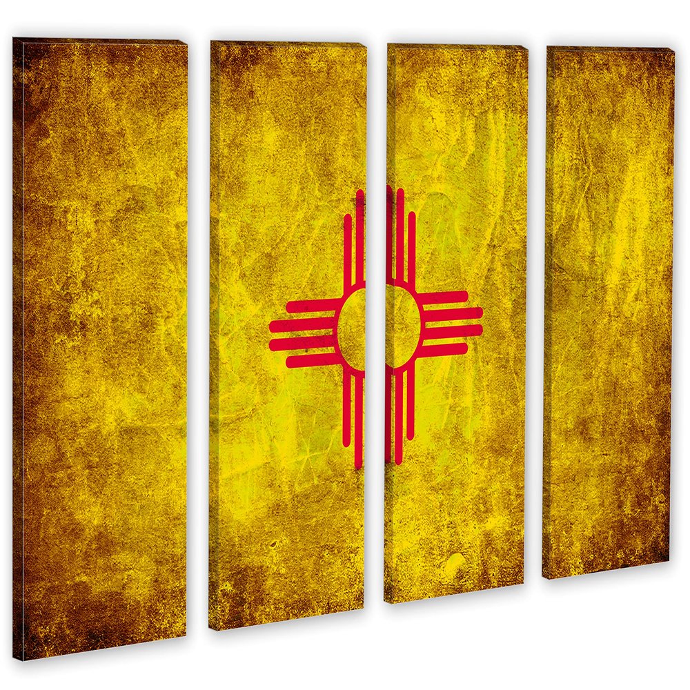 80 x 50 TOTAL - New Mexico Flag Grunge Wall Art Canvas Print rustic 4 Panel Split. State Flag Home decor
