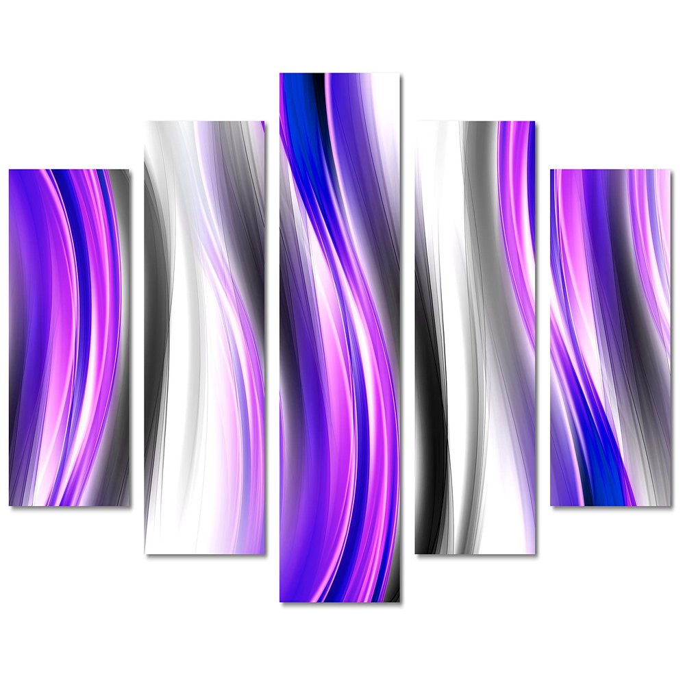 80 x 42 TOTAL - Purple Wave Abstract Art Canvas Print Wall Art. 5 Panel Diamond Split Smooth Abstract Art Print