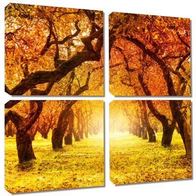 20 x 20 TOTAL - Fall Autumn Park, Tree Path - Canvas Print. 4 Panel Split (Quad) Wall Art