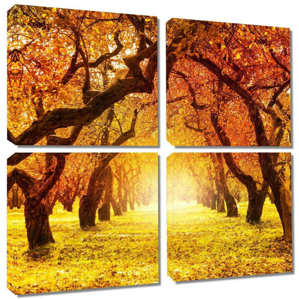 20 x 20 TOTAL - Fall Autumn Park, Tree Path - Canvas Print. 4 Panel Split (Quad) Wall Art