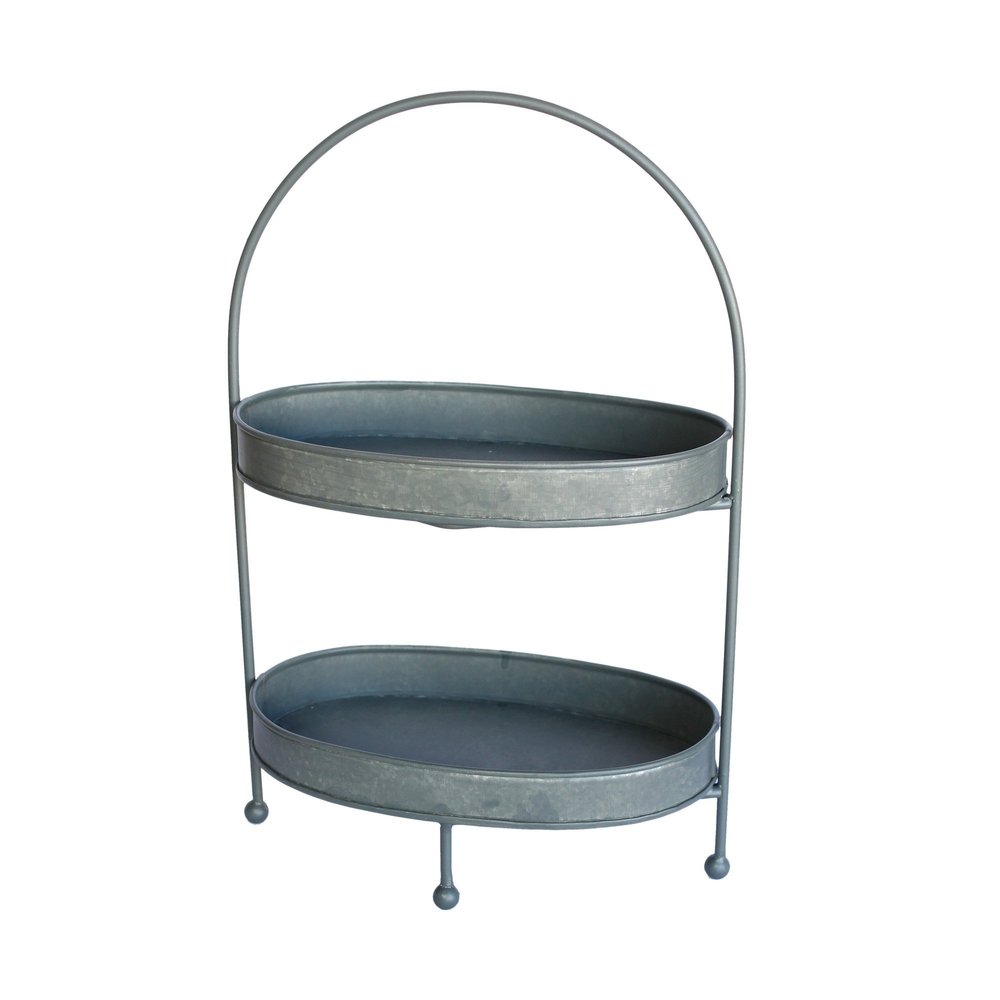 Product Rustic Two Tier Oval Metal Tray - Set of 2