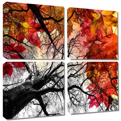 20 x 20 TOTAL - Tree & Colorful Leafs Canvas Print - 4 Panel Split, Quad Wall Art