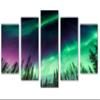 80 x 42 TOTAL - Aurora Borealis, Northern Lights Canvas Print. 5 Panel Diamond Split Wall art. Purple Green view 1