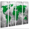 80 x 50 TOTAL - Abstract Silver Green World Map Canvas Print - 4 Panel Split. Metallic Silver background view 1