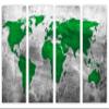 80 x 50 TOTAL - Abstract Silver Green World Map Canvas Print - 4 Panel Split. Metallic Silver background view 2