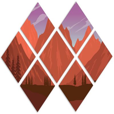 102 x 68 TOTAL - Landscape Illustration Canvas Print Wall Art orange purple 7 Panel Butterfly Split Mountain SVG Art